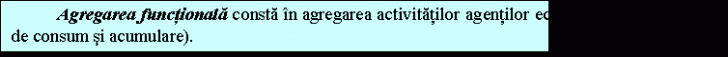 Text Box: Agregarea functionala consta in agregarea activitatilor agentilor economici (de productie, de consum si acumulare). 