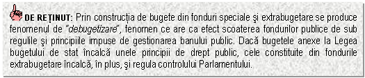 Text Box: DE RETINUT: Prin constructia de bugete din fonduri speciale si extrabugetare se produce fenomenul de 