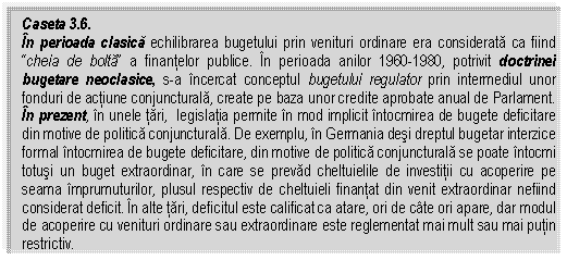 Text Box: Caseta 3.6.
In perioada clasica echilibrarea bugetului prin venituri ordinare era considerata ca fiind 