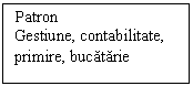 Text Box: Patron
Gestiune, contabilitate,
primire, bucatarie
